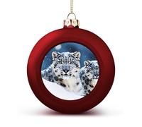 Personalized Christmas Ball Ornaments - 2.4 Inch Blue Eyed Snow Leopard Shatterproof Xmas Tree Hanging Decor with Lanyard, Red Holiday Wedding Party Decoration Keepsake Gifts