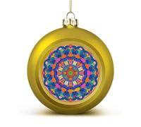 Personalized Christmas Ball Ornaments - 2.4 Inch Colorful Mandala Shatterproof Xmas Tree Hanging Decor with Lanyard, Golden Holiday Wedding Party Decoration Keepsake Gifts