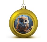 Personalized Christmas Ball Ornaments - 2.4 Inch Cute Owl Shatterproof Xmas Tree Hanging Decor with Lanyard, Golden Holiday Wedding Party Decoration Keepsake Gifts