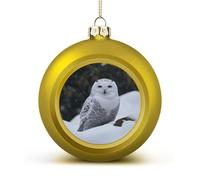 Personalized Christmas Ball Ornaments - 2.4 Inch Snow Owl Shatterproof Xmas Tree Hanging Decor with Lanyard, Golden Holiday Wedding Party Decoration Keepsake Gifts