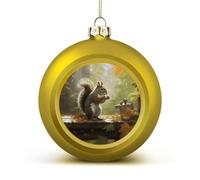 Personalized Christmas Ball Ornaments - 2.4 Inch Squirrel Eats Nuts Shatterproof Xmas Tree Hanging Decor with Lanyard, Golden Holiday Wedding Party Decoration Keepsake Gifts