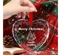 Personalized Christmas Bauble Decorations with Photo Custom Crystal Xmas Baubles Ornaments with Text Icons Customized Memorial Pendants Suitable for Families Couples Pets (Custom decoration-heart 2)