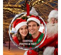 Personalized Christmas Bauble Decorations with Photo Custom Crystal Xmas Baubles Ornaments with Text Icons Customized Memorial Pendants Suitable for Families Couples Pets (Custom decoration-round 1)