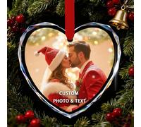 Personalized Christmas Bauble Decorations with Photo Custom Crystal Xmas Baubles Ornaments with Text Icons Customized Memorial Pendants Suitable for Families Couples Pets (Custom decoration-heart 1)