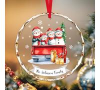 Personalized Christmas Bauble, Red Truck Snowman Family Bauble, Custom Names and Text for Xmas Tree Glass Decorations, Holiday Keepsake Gifts for Dad Mom Grandchildren Friends Families, Family of 4