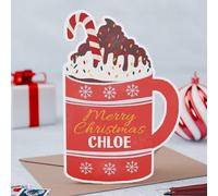Personalized Christmas Cards - Hot Chocolate Mug Cutout Holiday Greeting Cards - 4x6 Blank Xmas Cards - 3 Color Options - Custom Name