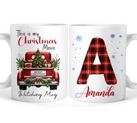 Personalized Christmas Coffee Mug, This is My Christmas Movie Watching Mug Holiday Accent Mugs with Initial Letter, Xmas Presents Gifts for Mum Dad Friend Sister Brother - Custom Ceramic 11oz Mug