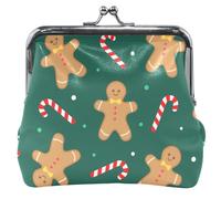 Personalized Christmas Gingerbread Green Leather Coin Pouch for Women Cute Kiss Lock Card Wallet Change Purse, Christmas Gingerbread Green 1, OneSize