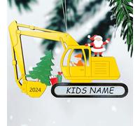 Personalized Christmas Ornament Santa on The Excavator Customized Kid’s Name or Blessing Christmas Tree Hanging Decor Custom Excavator Pendant Xmas Gift for Boys Girls