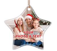 Personalized Christmas Ornaments 2023 - Custom Photo Text Christmas Ornament Customized Xmas Ceramic Ornament Gift for Christmas Tree Decoration (1, Star)