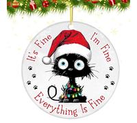 Personalized Christmas Ornaments 2024, Black Cat Christmas Decorations Christmas Tree Hanging Ornaments, It's Fine I'm Fine Cat, 2 Side Printed Party Decorations Supplies