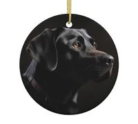 Personalized Christmas Ornaments 2024 Ceramic Ornaments Black Labrador Printed Round Shape Office Christmas Decorations for Tree
