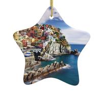 Personalized Christmas Ornaments 2024 Ceramic Ornaments Cinque Terre Scenery Printed Star Shape Office Christmas Decorations for Tree