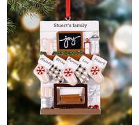 Personalized Christmas Ornaments 2024 Fireplace Mantle Family of 2/3/4/5 Christmas Ornament Custom Name Text Polyresin Stockings Keepsake for Xmas Tree Ornament Customized Joy New Year Decoration