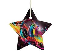Personalized Christmas Ornaments 2025 2.7 Inch Ceramic Ornament with Gold Hanging String Double-Sided Colorful Music Xmas Tree Decoration & Keepsake Gift for Party Holiday Present Exchange-Star