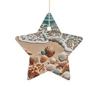 Personalized Christmas Ornaments 2025 2.7 Inch Ceramic Ornament with Gold Hanging String Double-Sided Beach Seashells Starfish Xmas Tree Decoration & Keepsake Gift for Party Holiday Present Exchange-S