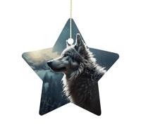 Personalized Christmas Ornaments 2025 2.7 Inch Ceramic Ornament with Gold Hanging String Double-Sided Wolf at Night Xmas Tree Decoration & Keepsake Gift for Party Holiday Present Exchange-Star