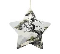 Personalized Christmas Ornaments 2025 2.7 Inch Ceramic Ornament with Gold Hanging String Double-Sided Pine On Mountain Slope Xmas Tree Decoration & Keepsake Gift for Party Holiday Present Exchange-Sta