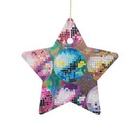 Personalized Christmas Ornaments 2025 2.7 Inch Ceramic Ornament with Gold Hanging String Double-Sided Disco Ball Pattern Xmas Tree Decoration & Keepsake Gift for Party Holiday Present Exchange-Star