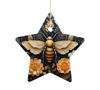 Personalized Christmas Ornaments 2025 2.7 Inch Ceramic Ornament with Gold Hanging String Double-Sided Golden Bee Xmas Tree Decoration & Keepsake Gift for Party Holiday Present Exchange-Star