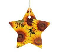 Personalized Christmas Ornaments 2025 2.7 Inch Ceramic Ornament with Gold Hanging String Double-Sided Sunflower Pattern Xmas Tree Decoration & Keepsake Gift for Party Holiday Present Exchange-Star