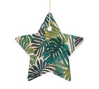 Personalized Christmas Ornaments 2025 2.7 Inch Ceramic Ornament with Gold Hanging String Double-Sided Tropical Palm Leaves Xmas Tree Decoration & Keepsake Gift for Party Holiday Present Exchange-Star