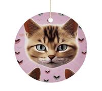 Personalized Christmas Ornaments 2025 3 Inch Ceramic Ornament with Gold Hanging String Double-Sided Carttoon Cat Xmas Tree Decoration & Keepsake Gift for Party Holiday Present Exchange