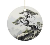 Personalized Christmas Ornaments 2025 3 Inch Ceramic Ornament with Gold Hanging String Double-Sided Pine On Mountain Slope Xmas Tree Decoration & Keepsake Gift for Party Holiday Present Exchange