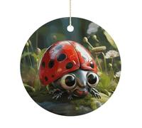 Personalized Christmas Ornaments 2025 3 Inch Ceramic Ornament with Gold Hanging String Double-Sided Cartoon Ladybug Xmas Tree Decoration & Keepsake Gift for Party Holiday Present Exchange