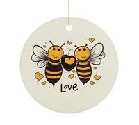 Personalized Christmas Ornaments 2025 3 Inch Ceramic Ornament with Gold Hanging String Double-Sided Bee Love Honey Xmas Tree Decoration & Keepsake Gift for Party Holiday Present Exchange