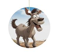 Personalized Christmas Ornaments 2025 3 Inch Ceramic Ornament with Gold Hanging String Double-Sided Cartoon Donkey Xmas Tree Decoration & Keepsake Gift for Party Holiday Present Exchange