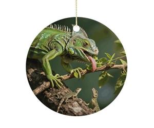 Personalized Christmas Ornaments 2025 Ceramic Hanging Green Iguana Feeding Ornaments with Gold String Double-Sided Vintage Holiday Decorations for Tree Mantel Tabletop Xmas Party Favors