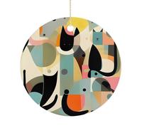 Personalized Christmas Ornaments 2025 Ceramic Hanging Mid-Century Modern Art Cat Ornaments with Gold String Double-Sided Vintage Holiday Decorations for Tree Mantel Tabletop Xmas Party Favors