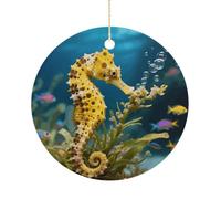 Personalized Christmas Ornaments 2025 Ceramic Hanging Seahorse Feeding Ornaments with Gold String Double-Sided Vintage Holiday Decorations for Tree Mantel Tabletop Xmas Party Favors