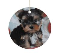 Personalized Christmas Ornaments 2025 Ceramic Hanging Yorkie Puppy Ornaments with Gold String Double-Sided Vintage Holiday Decorations for Tree Mantel Tabletop Xmas Party Favors