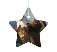 Personalized Christmas Ornaments Eagle Star Hanging Ornament with Gold String Sublimation Ceramic Ornaments for Christmas Tree Winter Holiday Xmas Gift