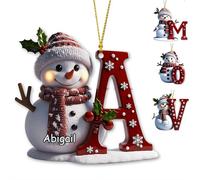 Personalized Christmas Ornaments with Name, 26 Letters Custom Snowman Ornaments, Customized Family Ornament Christmas Tree Hanging Alphabet Shaped Decor for Family Home Decoration