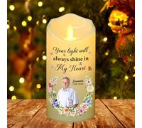 Personalized Christmas Photo LED Candle, Your Light Will Always Shine in My Heart, Custom Picture LED Memorial Candles Light, Bereavement Sympathy Memorial Gifts for Loss of Loved One, Mom, Dad