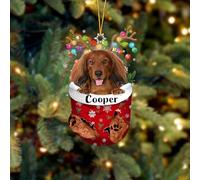 Personalized Christmas Red Long Haired Dachshund Ornament Flat 2D, Custom Name Red Long Haired Dachshund Ornament for Christmas Tree Decor, Xmas Gifts for Dog Lover, Family, Friend, Car Ornament