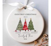 Personalized Christmas Round Ceramic Ornament, Wedding Gifts For Couples 2025 - First Christmas Married Decoration, Custom Xmas Tree Hanging Decoration(Style 3)
