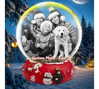 Personalized Christmas Snow Globe Customized Photo Crystal Ball with Engraving Text Custom Holiday Decorations Gifts for Family Couples Friends (Christmas base)