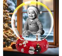 Personalized Christmas Snow Globe Customized Photo Crystal Ball with Engraving Text Custom Holiday Decorations Gifts for Family Couples Friends (Christmas base-2)