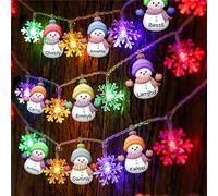Personalized Christmas Snowflake String Lights with Name Custom Snowman Family Fairy Lights Colorful Snowman Tree Decoration Xmas Lights Battery Operated 32.8ft 80 Lights LED Christmas Light