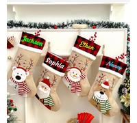 Personalized Christmas Stocking, Custom 18 Inch Large Festive Xmas Stocking with Name Monogram, Hanging Decoration Gift for Fireplace Decor Family Party, 3D Santa Penguin EIk Snowman Polar Bear Design