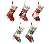 Personalized Christmas Stocking, Festive Design, 5 Pieces, 3D Plush Character Custom Stockings Hanging, Large Family Christmas Stockings Embroidered Name, Reusable, for Holiday Decor, Goodie Stuffers