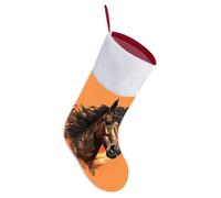 Personalized Christmas Stocking - Orange Background with Horse Head Large Red Santa Stockings for Fireplace, Family Holiday Decor, Xmas Tree Hanging Sock with Gift Loop 16.5 Inch