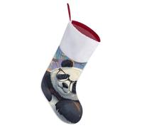 Personalized Christmas Stocking - Panda with A Tilted Head Large Red Santa Stockings for Fireplace, Family Holiday Decor, Xmas Tree Hanging Sock with Gift Loop 16.5 Inch