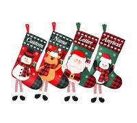Personalized Christmas Stocking - Santa Snowman Penguin Bear Stocking Large 18" Fireplace - Custom Name Family for Kids, Traditional Red Green, 3D Cartoon with Feet Xmas Family Holiday Hanging Decor