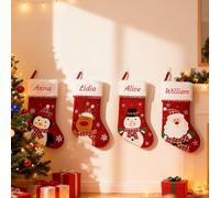 Personalized Christmas Stocking with Embroidered Name, 6 Pcs Custom Red Stocking Christmas- Santa| Snowman| Penguin| Reindeer Christmas Stocking- Large Christmas Decor for Family 44cm/17inch