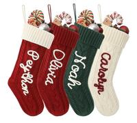 Personalized Christmas Stockings, 18” Large Custom Christmas Stockings with Name & Monogram, 4 Pack Knitted Family Xmas Stocking for Kids, Christmas Decoration for Fireplace Holiday Party Gift